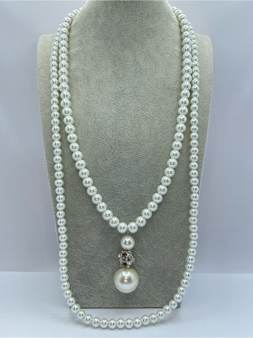 Vintage Look Faux Pearl Layered Statement Necklace Retro Glam Bridal Boho